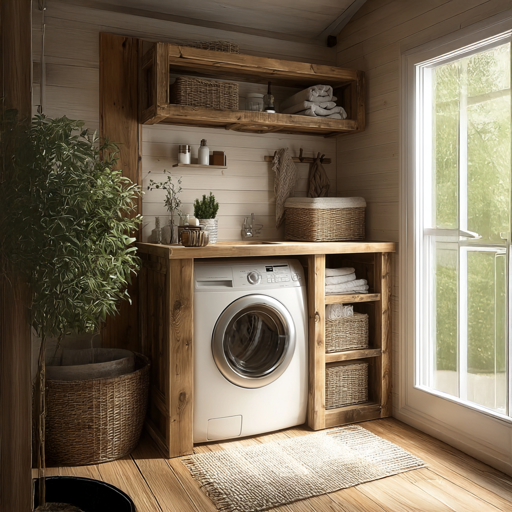 Laundry Nook Shelf Solid Wood Rustic Style Gift