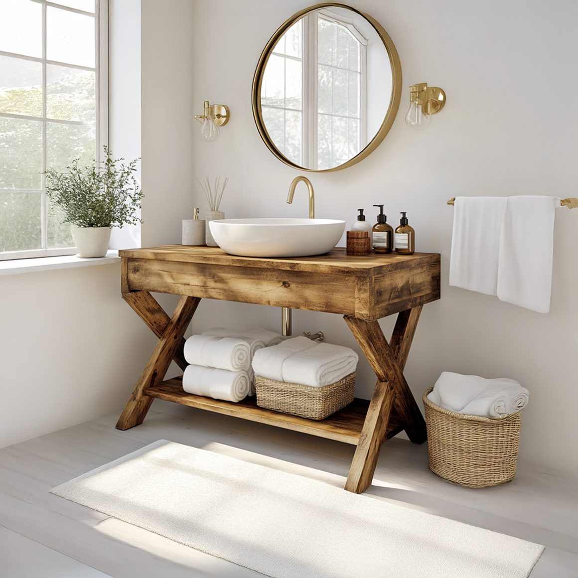 Mid Century Bathroom Vanity Table Natural Wood Modern Home Bathroom