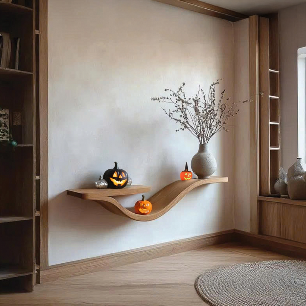Curved Branch Floating Shelf, Gothic Tamarind Wood Bedroom Wall Decor