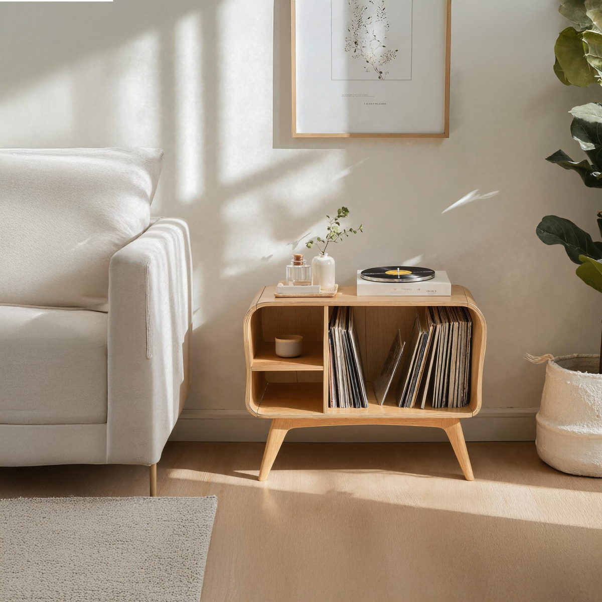 Farmhouse Solid Wood Record Stand For Bedroom Organization