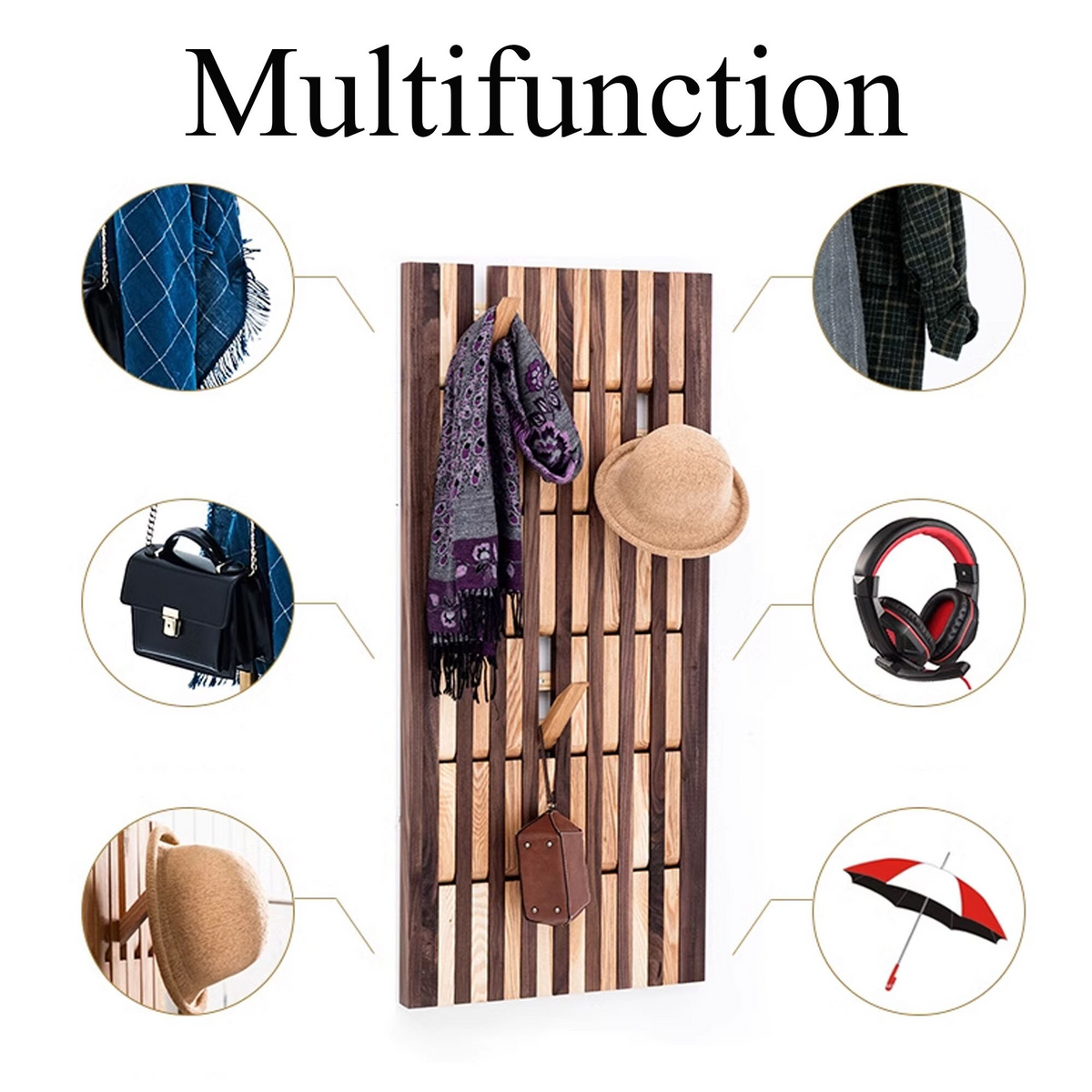 Piano Hat Rack, Wall Mounted Solid Wood Keyboard Hooks for Entryway
