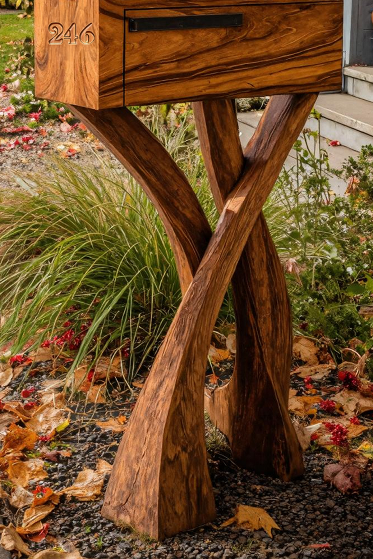 Handcrafted Wooden Sculpture Mailbox For Garden Furniture Accent