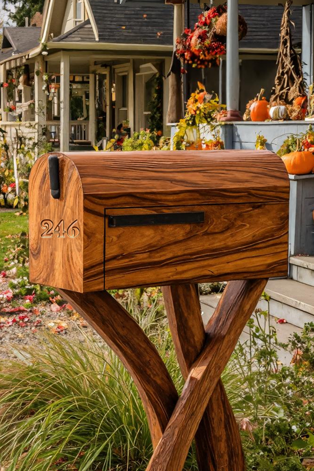 Handcrafted Wooden Sculpture Mailbox For Garden Furniture Accent
