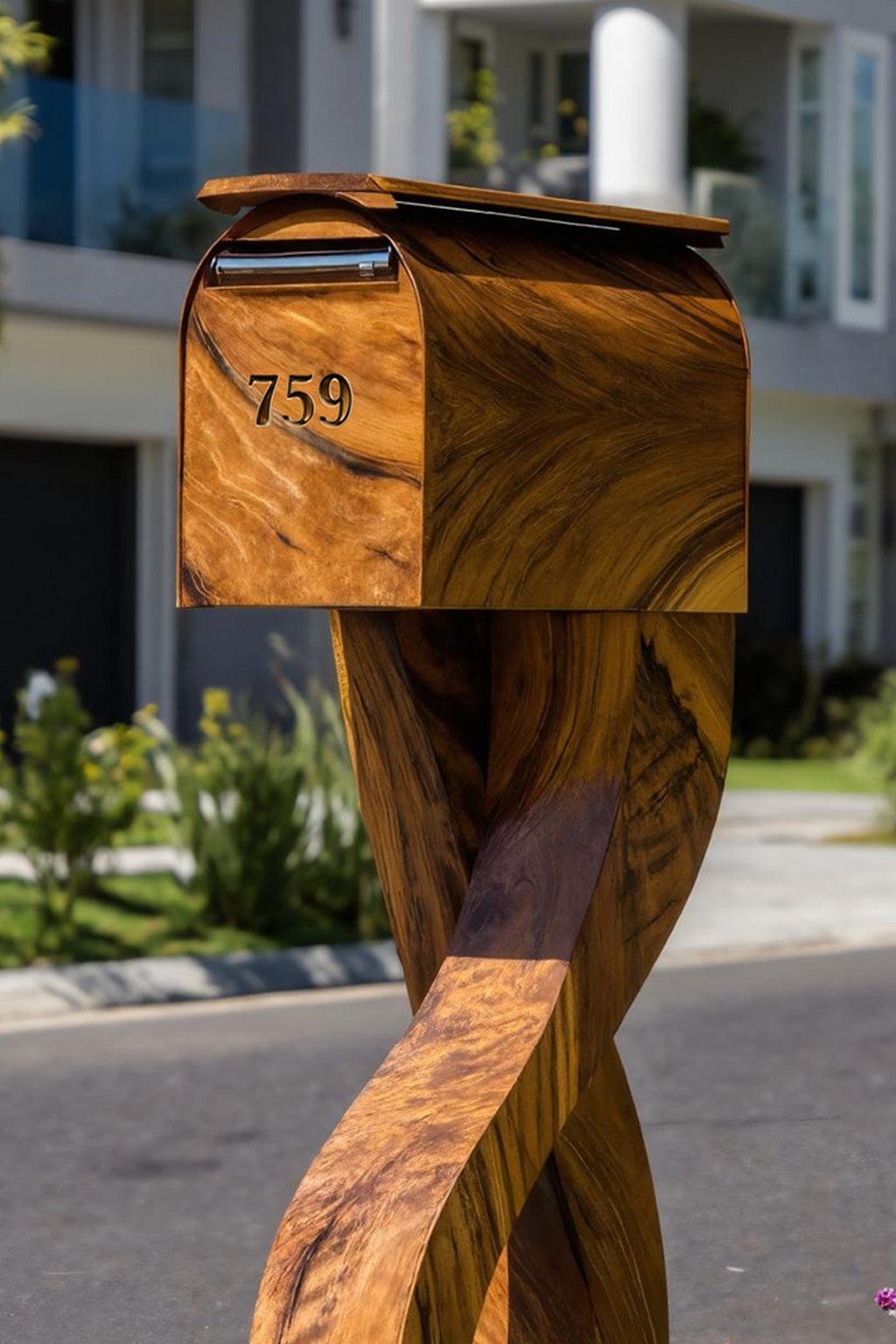 Handcrafted Wooden Sculpture Mailbox For Outdoor Patio Design