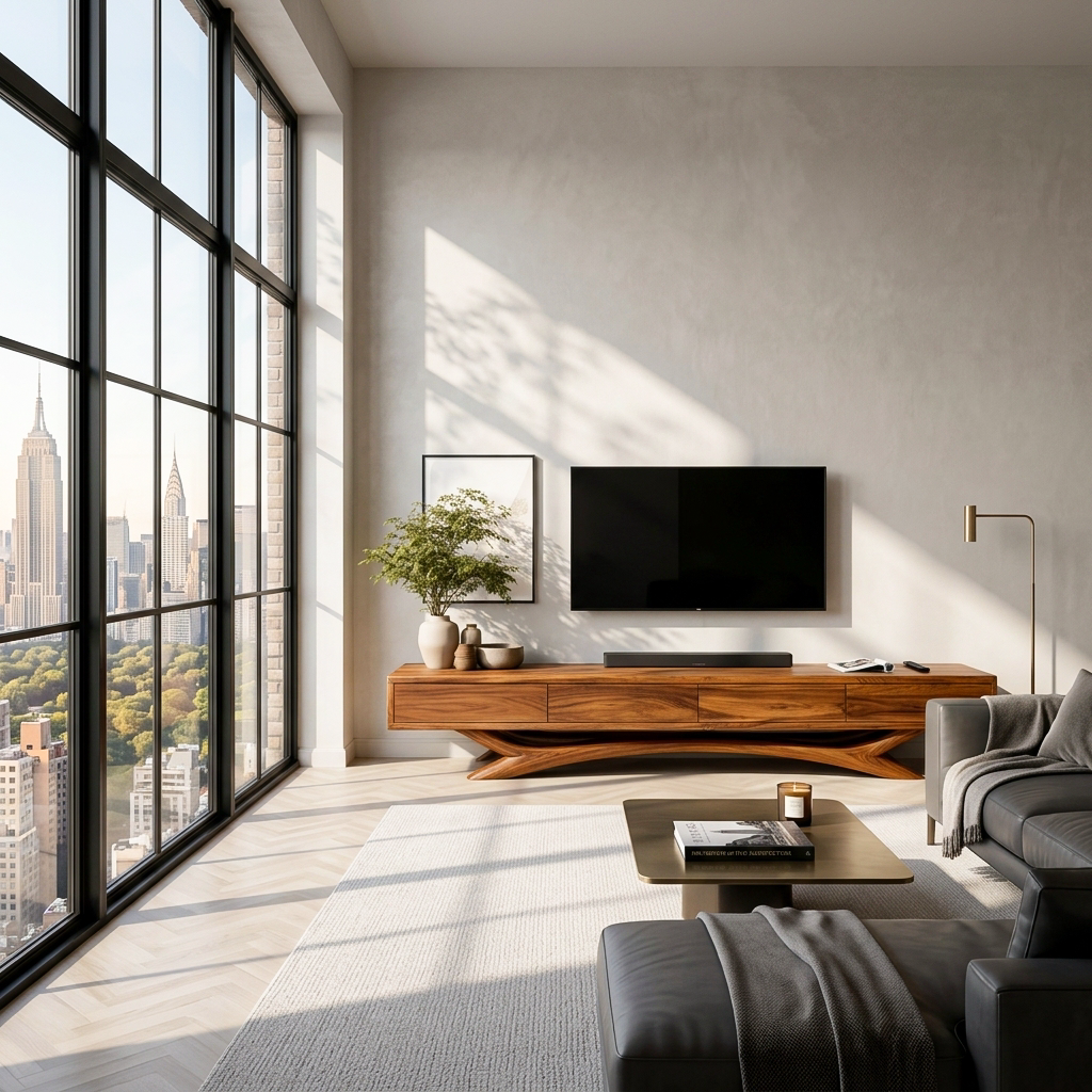Modern Wood TV Cabinet With Curved Base Design