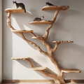 Natural Wood Cat Tree, Tall Handmade Cat Tower With Branch Perches