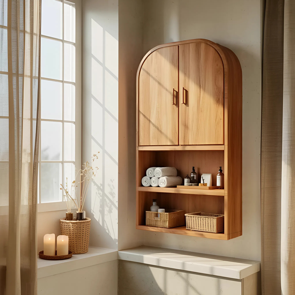 Arched Wall Cabinet With Open Shelves For Bathroom