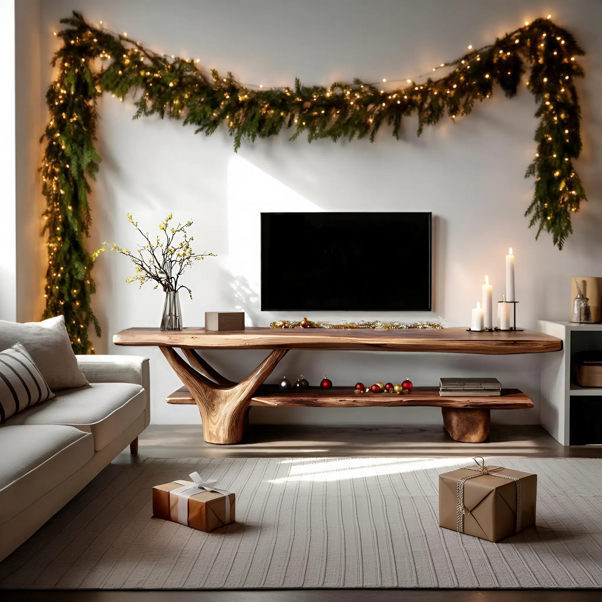 Handcrafted Wooden Live Edge TV Console, Solid Wood Media Stand Entertainment Center for Modern Living Room & Entryway Decor