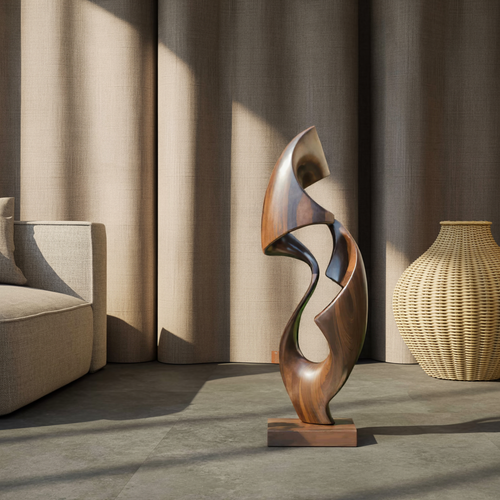 Abstract Wood Sculpture, Twisting Rustic Accent for Office Decor