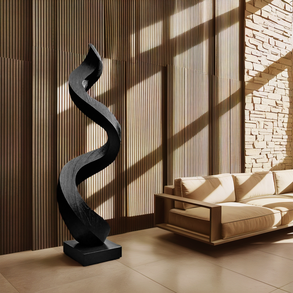 Mid Century Abstract Wood Sculpture, Handcrafted Outdoor Solid Wooden Wall Art Figurine, Decorative Carved Panel for Garden Patio