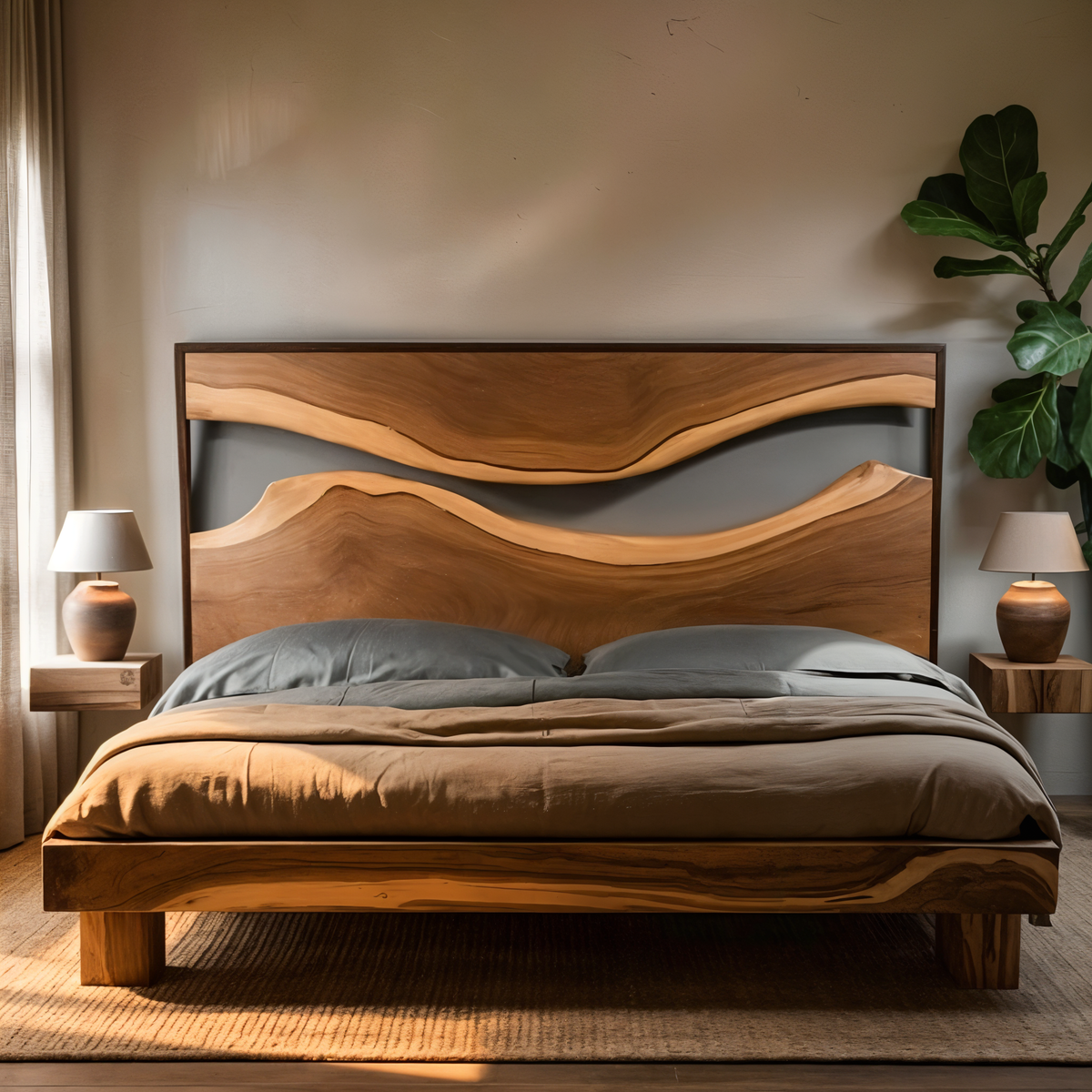 Artistic Live Edge Headboard And Bed Frame For Bedroom Centerpiece