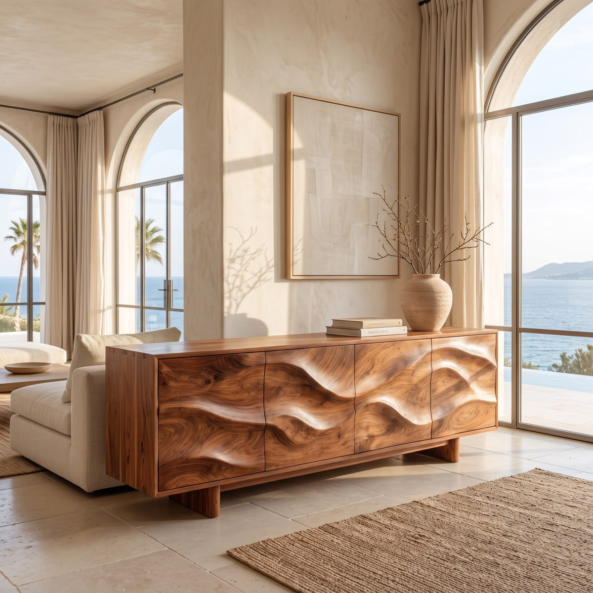 Minimalist Wooden Sideboard, Modern Solid Wood Buffet Storage Cabinet
