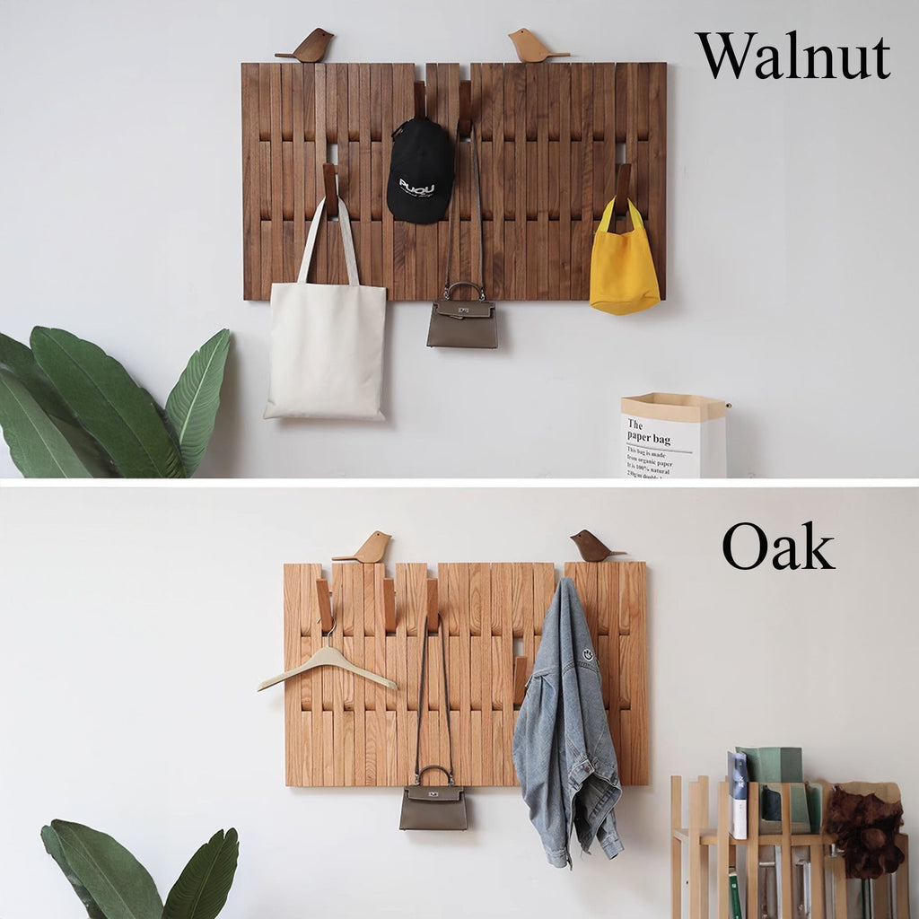 Piano Coat Rack Wall Mounted, Solid Wood Entryway Hanger in Oak