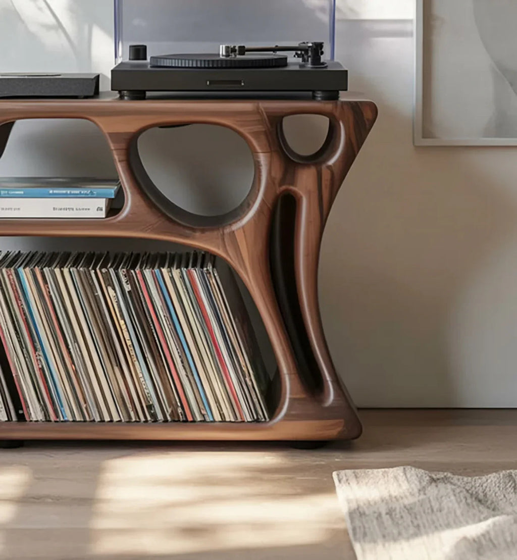 Sculptural Solid Wood Vinyl Record Cabinet