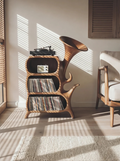Organic Sculptural Solid Wood Vinyl Record Storage Cabinet With Integrated Turntable Stand