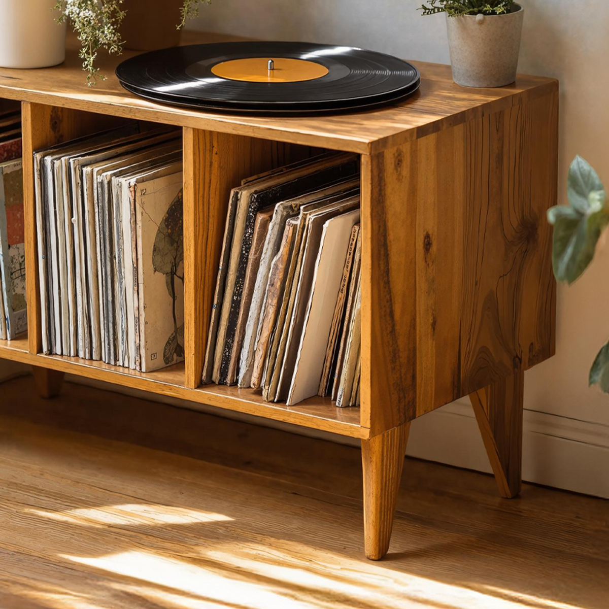 Farmhouse Record Stand For Vinyl Collection In Entryway Area
