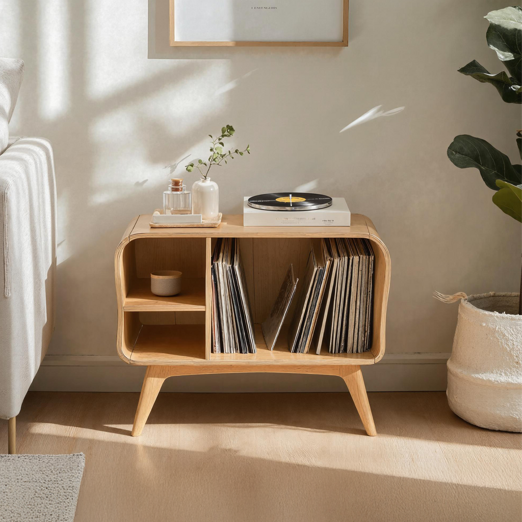 Farmhouse Solid Wood Record Stand For Bedroom Organization