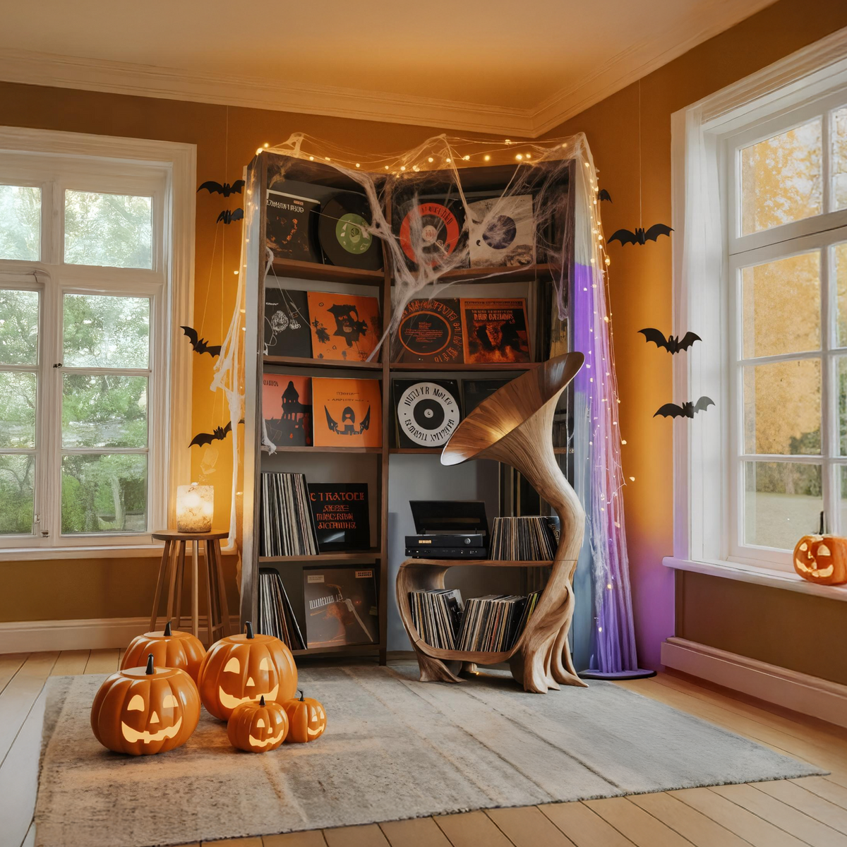 Farmhouse Solid Wood Record Stand For Bedroom Halloween Furniture
