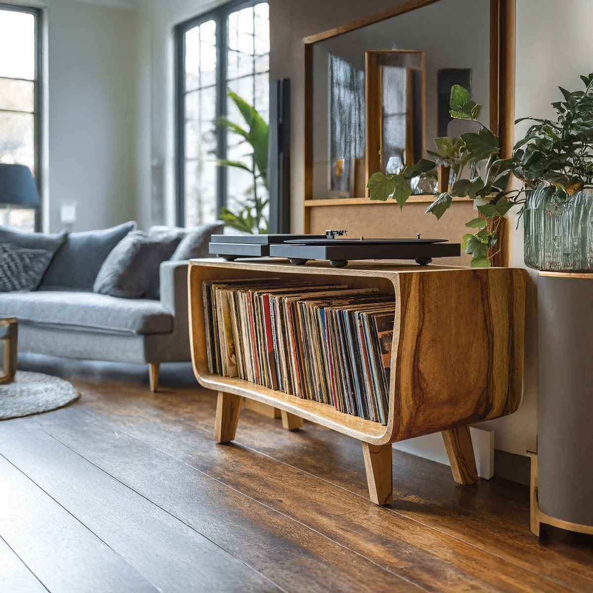 Record Player Stand, Minimalist Solid Wood Turntable Console