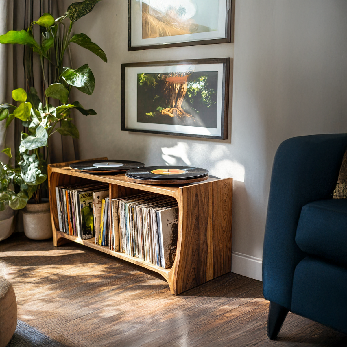 Record Player Stand, Mid Century Solid Wood Turntable Cabinet