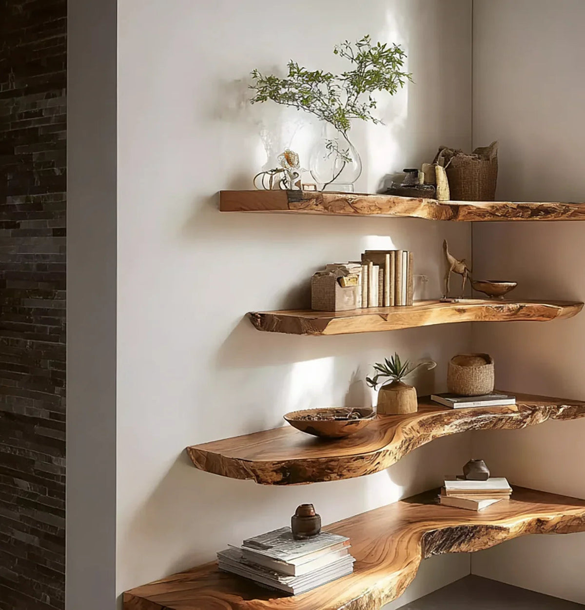 Rustic Floating Wall Shelf With Live Edge