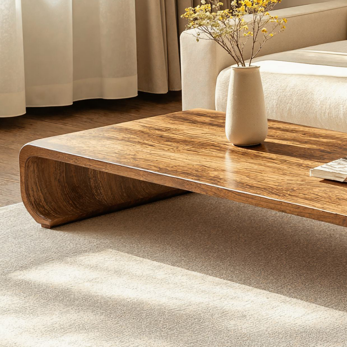 Minimalist Wood Coffee Table, Modern Low Table for Sitting Room