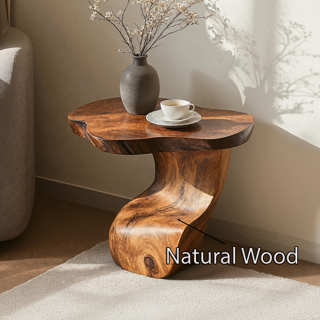 Wood End Table, Modern Round Side Table for Sofa and Bedside