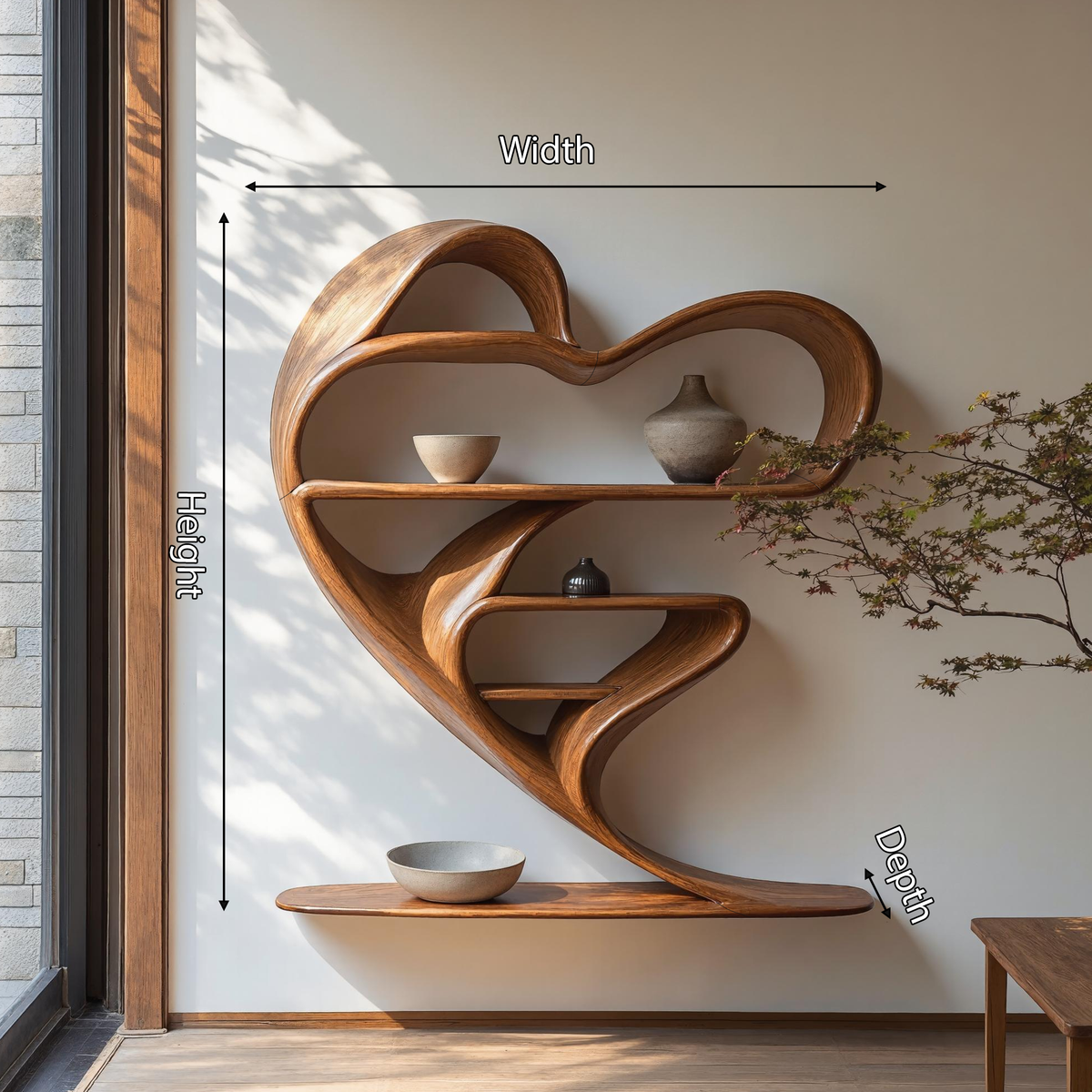 Live Edge Wall Shelf Unit, Mid Century Floating Bookshelf