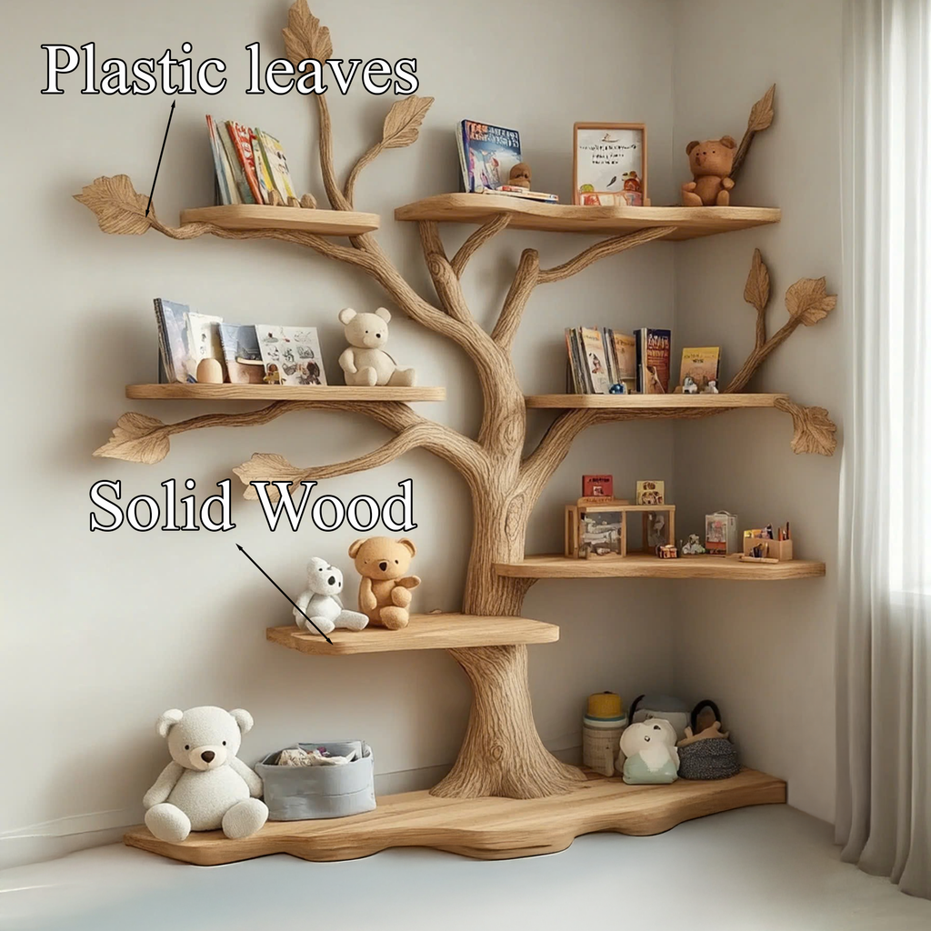 Tree Bookshelf for Kids Room, Handmade Branch Shelf and Clothes Rack