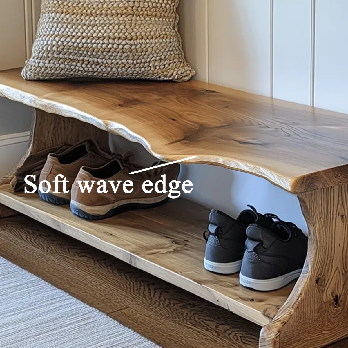 Entryway Shoe Bench, Narrow Live Edge Solid Wood Shoe Rack