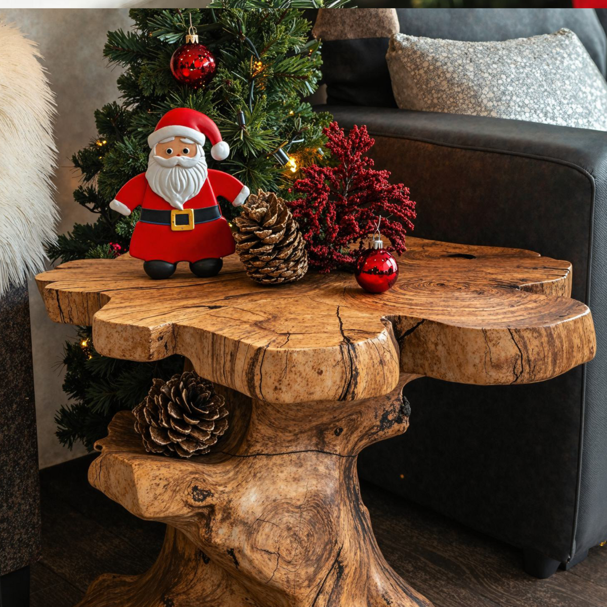 Handcrafted Live Edge End Table Christmas Decor