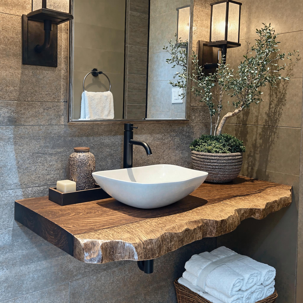 Floating Vanity Shelf For Bathroom With Modern Wooden Design