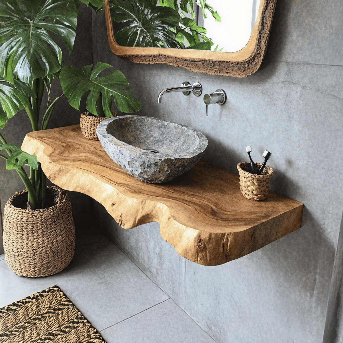 Floating Bathroom Vanity, Farmhouse Wooden Wall-Mounted Sink Shelf