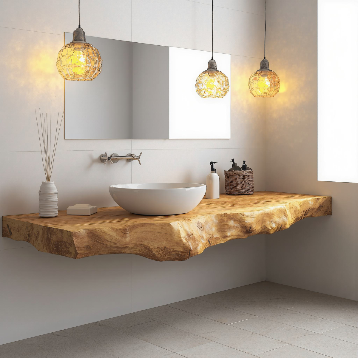 Farmhouse Floating Live Edge Vanity For Rustic Bathroom