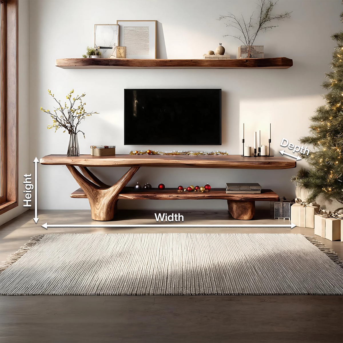 Handcrafted Wooden Live Edge TV Console, Solid Wood Media Stand Entertainment Center for Modern Living Room & Entryway Decor