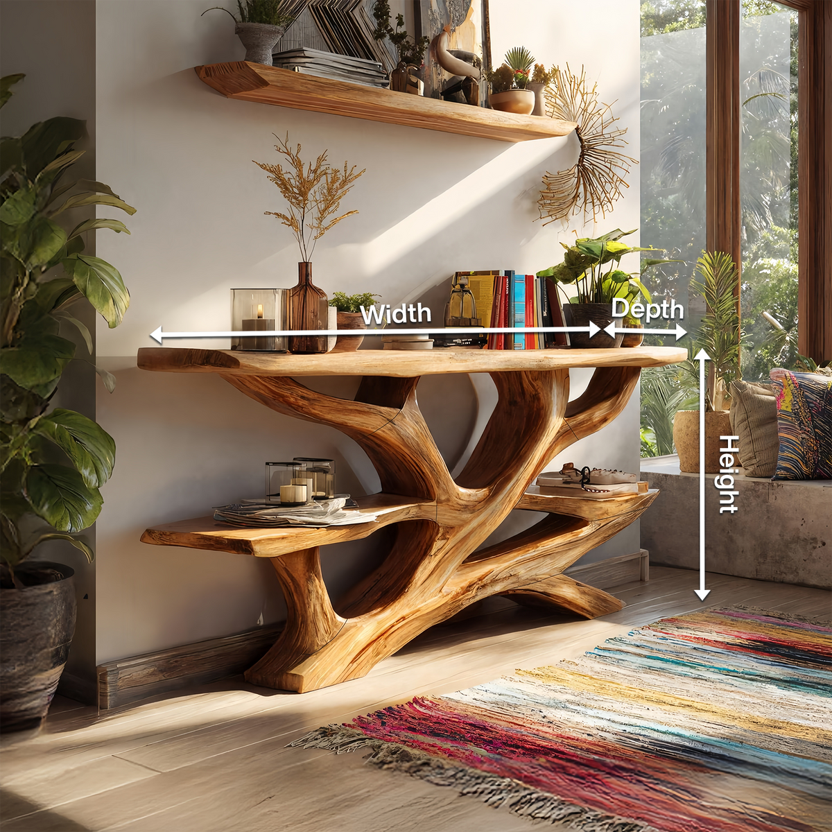 Handcrafted Wooden Live Edge Console Table, Solid Wood Entryway Accent Table with Metal Legs for Luxury Living Room Hallway