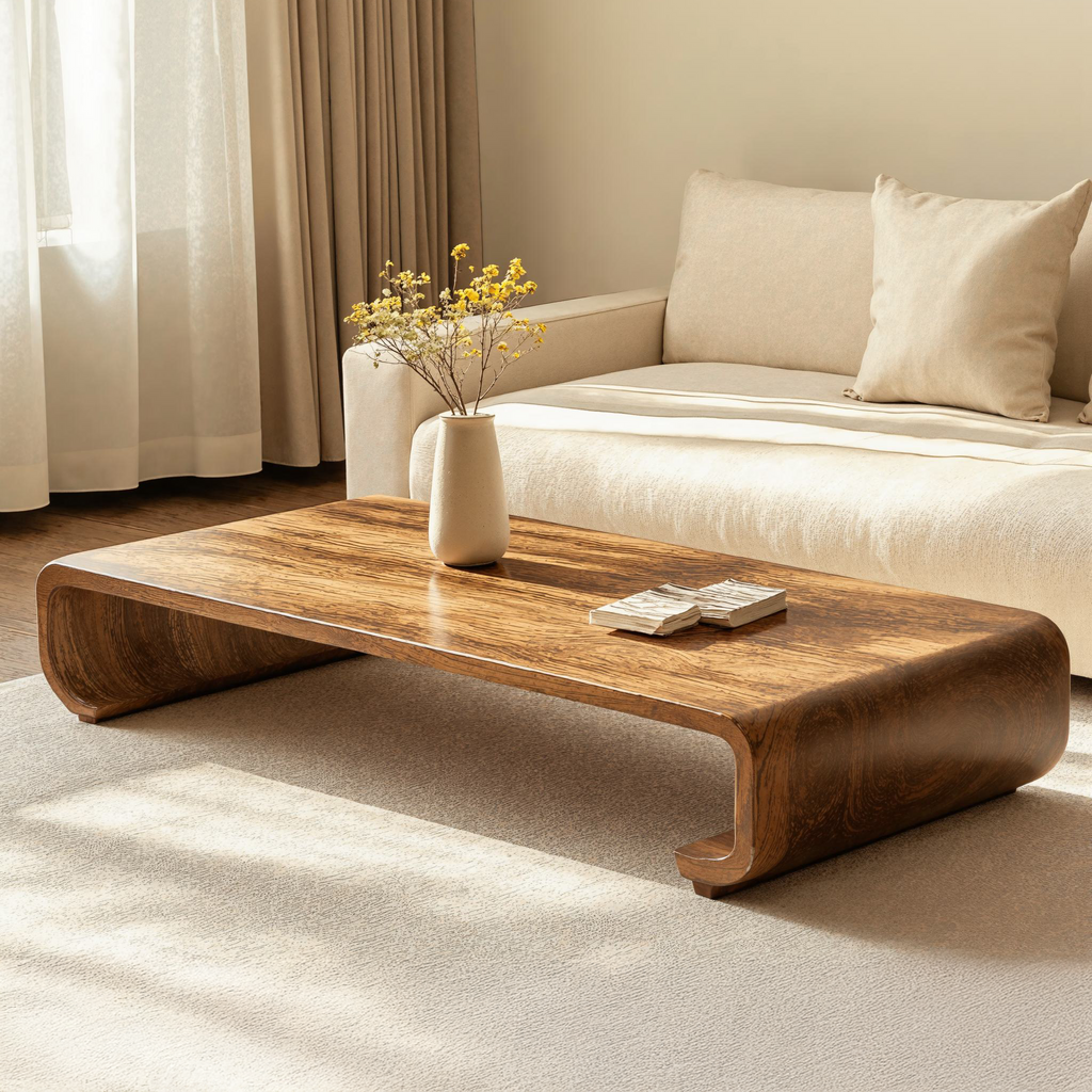 Minimalist Wood Coffee Table, Modern Low Table for Sitting Room