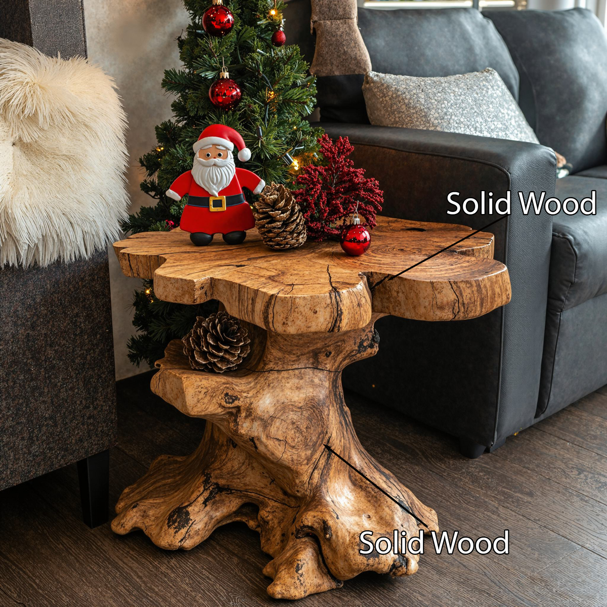 Handcrafted Live Edge End Table Christmas Decor