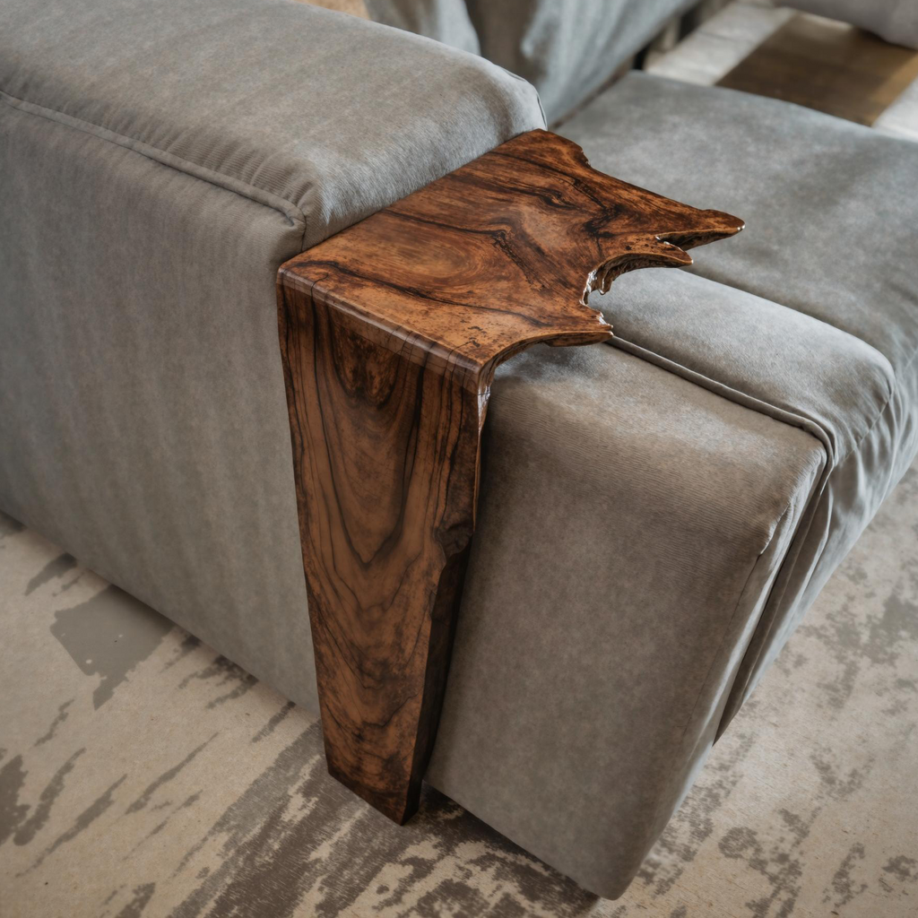 Handcrafted Sofa Armrest Table With Rustic Charm