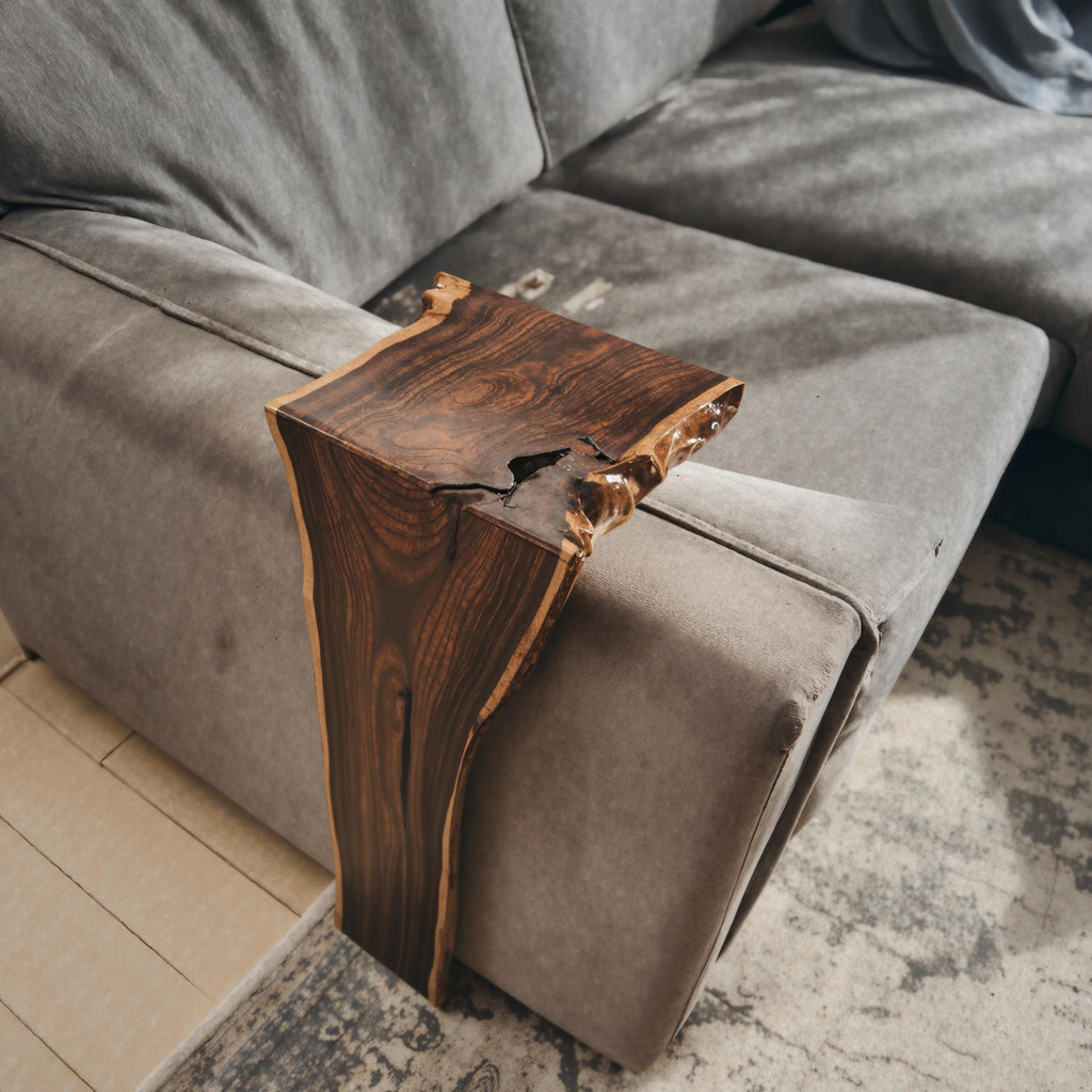 Couch Arm Tray Table, Farmhouse Waterfall Solid Wood Armrest Table