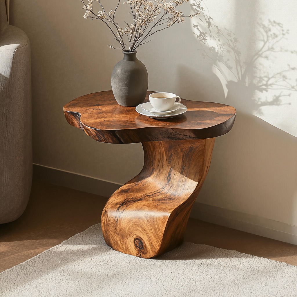 Wood End Table, Modern Round Side Table for Sofa and Bedside