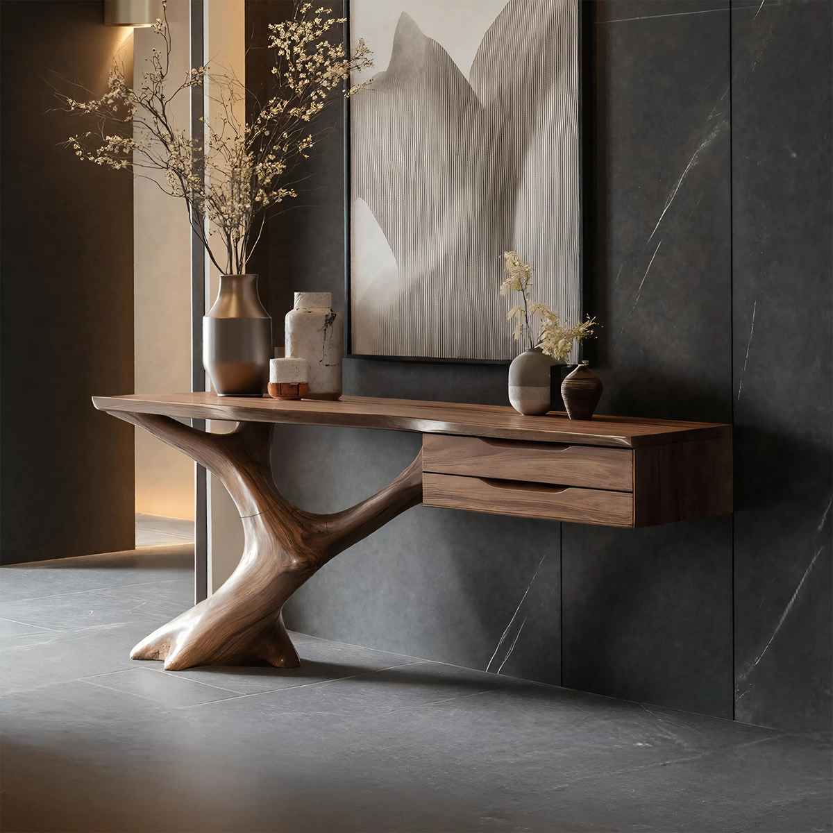 Handcrafted Wooden Console Table, Rustic Solid Wood Entryway Sofa Table, Modern Foyer Hallway Accent Furniture with Slim Base
