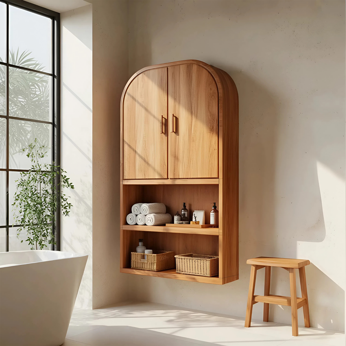Arched Wall Cabinet With Open Shelves For Bathroom