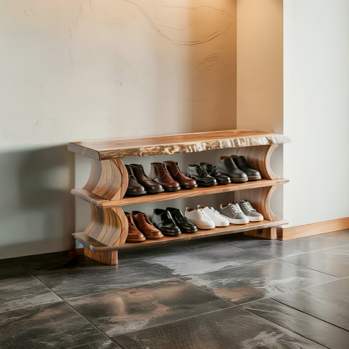 Artistic Wave Shoe Stand Mudroom And Entryway