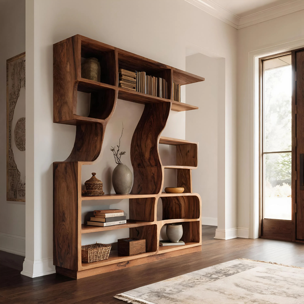 Artisan Carved Bookshelf For Modern Interior