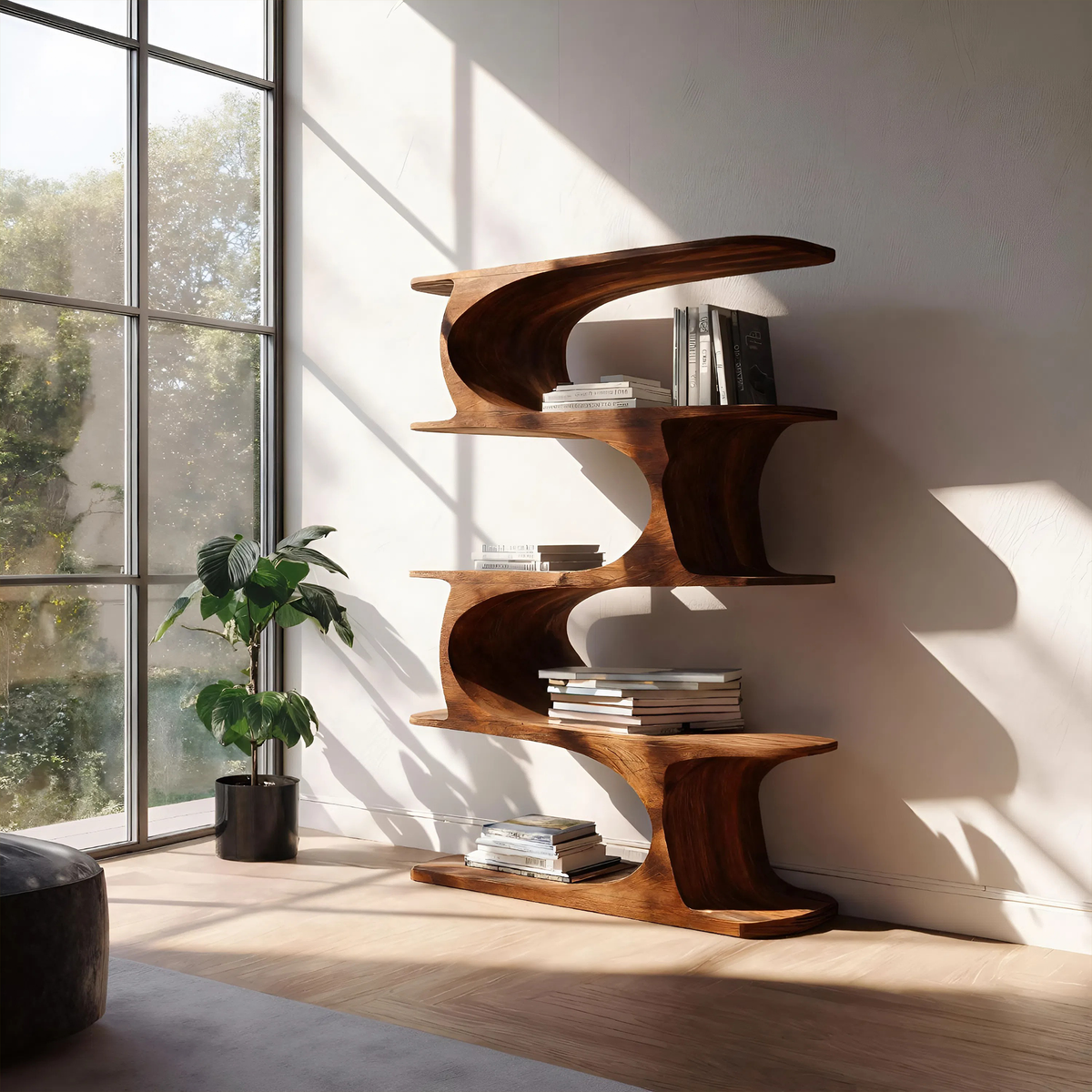 Artistic Curved Bookshelf For Living Room Accent