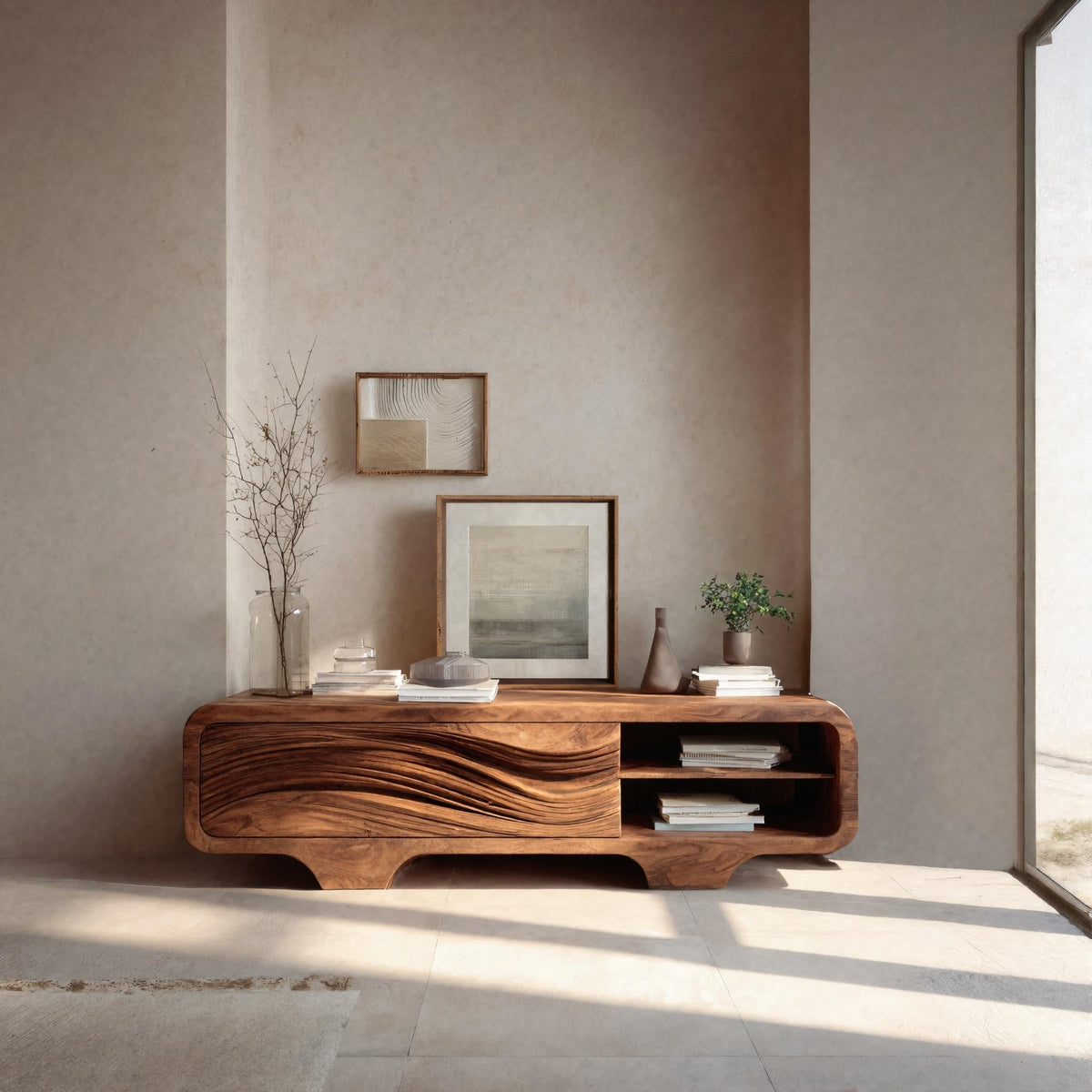 Contemporary Sculpted Low Sideboard For Living Room