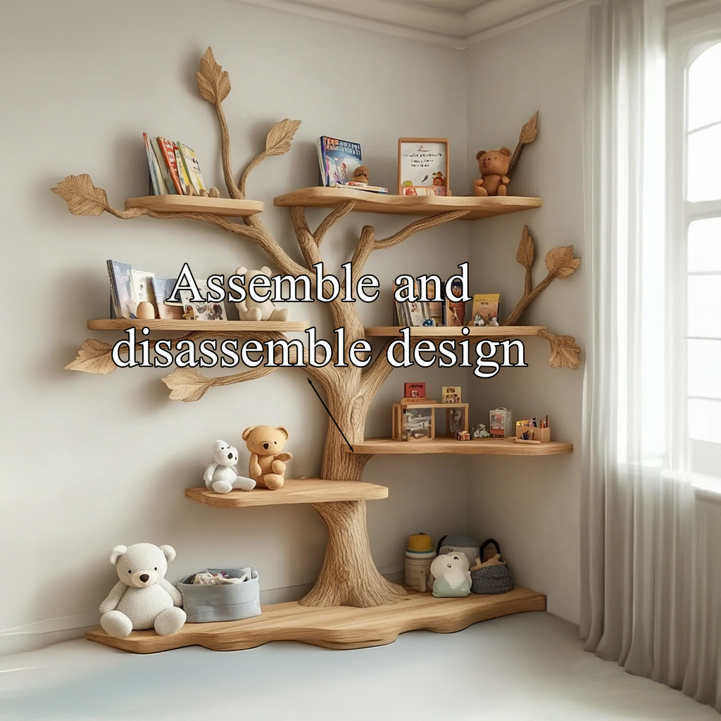 Tree Bookshelf for Kids Room, Handmade Branch Shelf and Clothes Rack