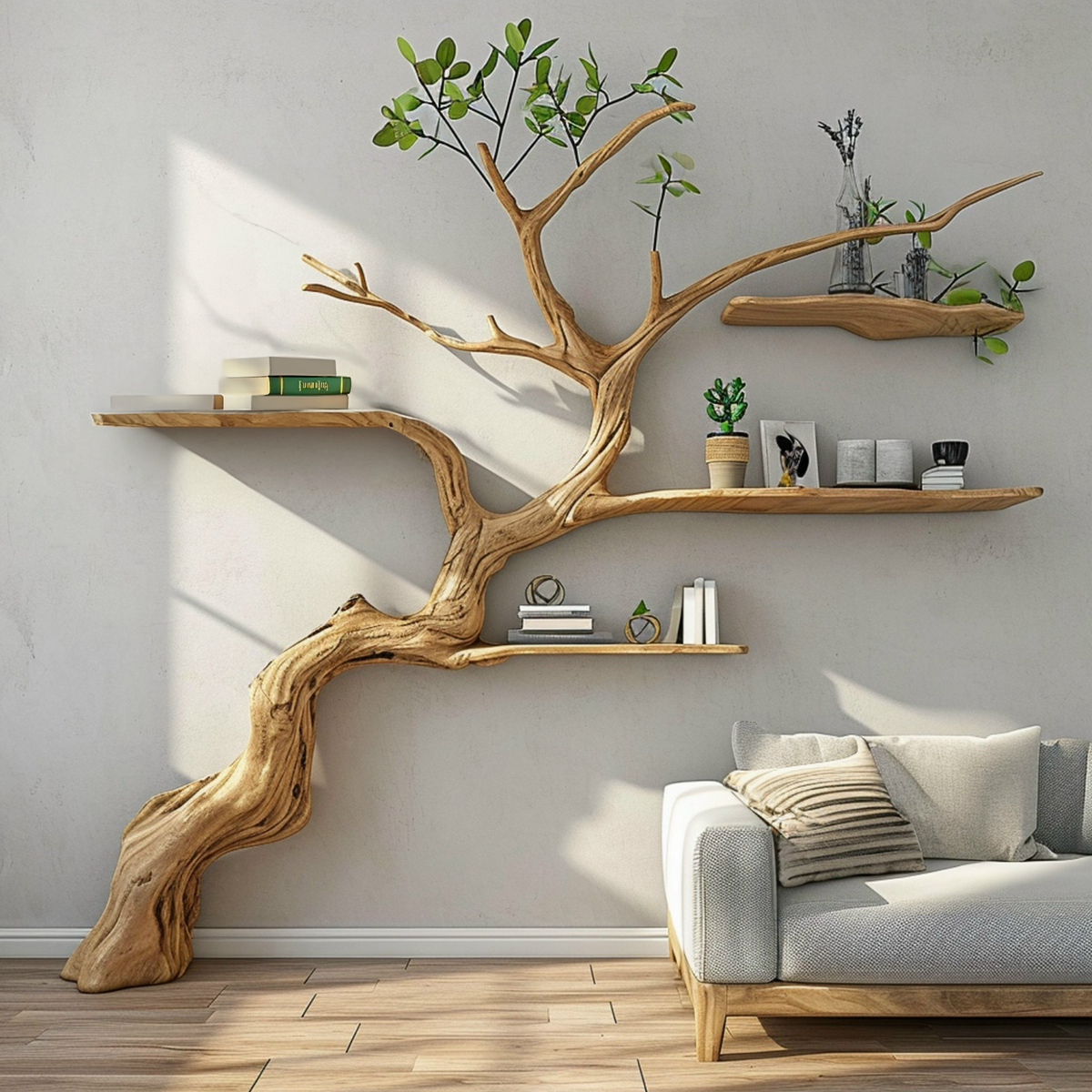 Tree Branch Floating Shelf, Driftwood Style Corner Bookshelf