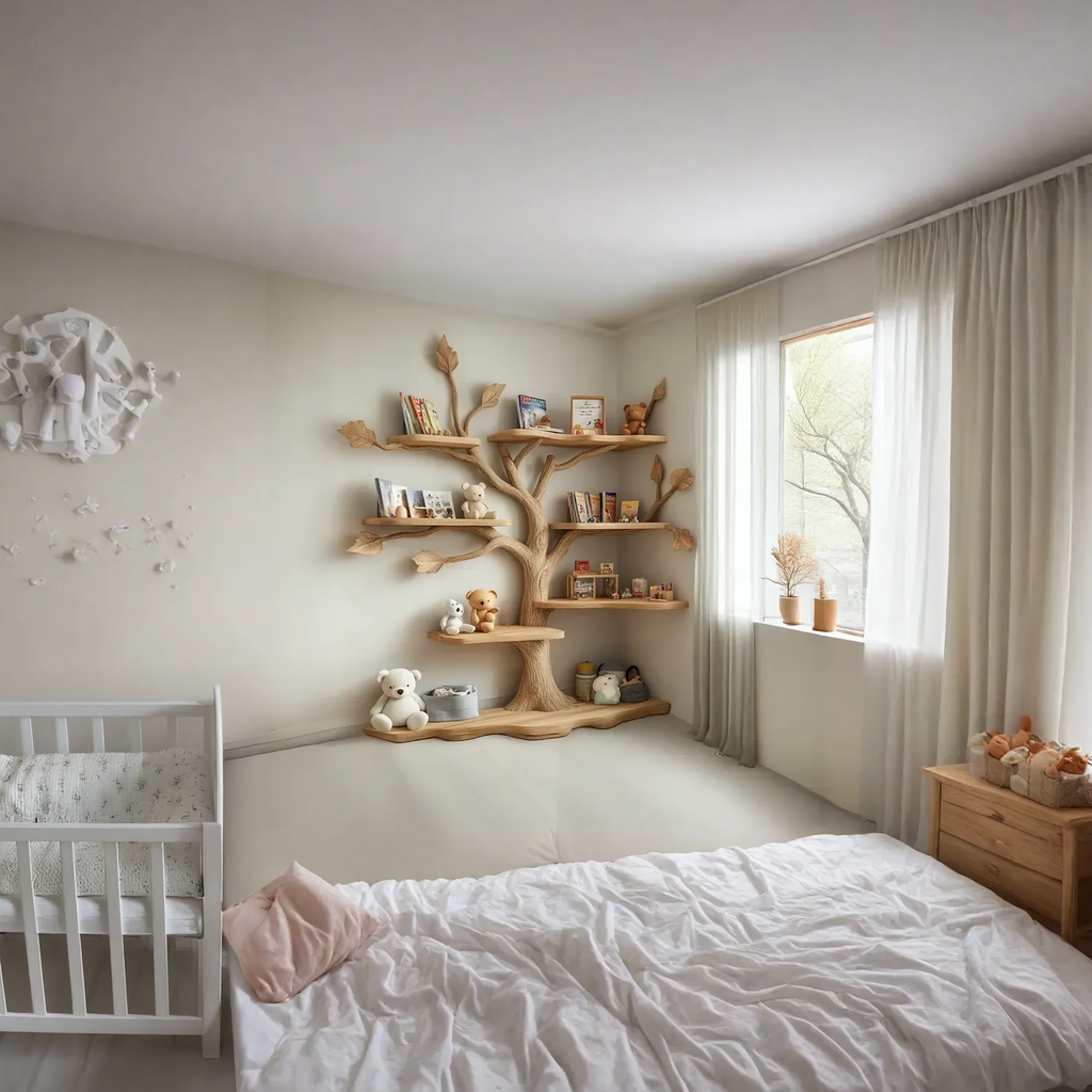 Tree Bookshelf for Kids Room, Handmade Branch Shelf and Clothes Rack